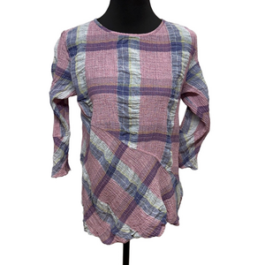 Habitat M Pink Purple Textured Plaid Long Sleeve Blouse Cotton Blend